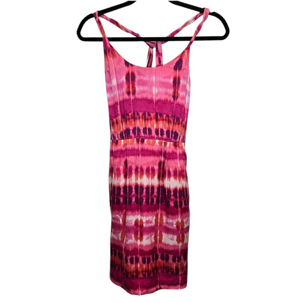 Banana Republic Petite Women's 4P Pink Red Tie Dye Silk Sleeveless Mini Dress
